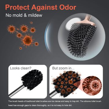 Набір для чищення унітазу Waretary з силіконовою щіткою та підставкою з нержавіючої сталі, гнучкий наконечник для глибокого очищення, швидковисихаючий, для кріплення на стіні та встановлення на підлогу, золотий