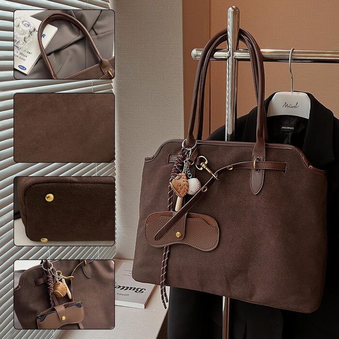 Жіноча сумка-шопер Unisoul з натуральної замші, велика містка сумка для коледжу, роботи, школи, подорожей, шопінгу, повсякденного використання, колір кави