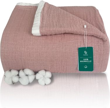 М'яка ковдра Softexly з бавовни 100%, 4-шарова муслінова ковдра, плед для ліжка, дивана, інтер'єру. Плед Softexly 130x150 см (білий, оранжевий, 150x200 см)