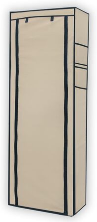 INTIRILIFE Folding Wardrobe 170x58x28 cm - with Zipper Fabric Wardrobe Clothes Rack Shoe Shelf with 9 Storage Compartments - Camping Folding Cabinet Textile Wardrobe (Creme Beige)