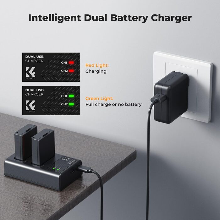 Акумулятор K&F CONCEPT LP-E10 (2 шт.) з подвійним зарядним пристроєм Micro USB/Type-C, сумісний з Canon EOS 1100D/1300D/1500D/1200D/X50