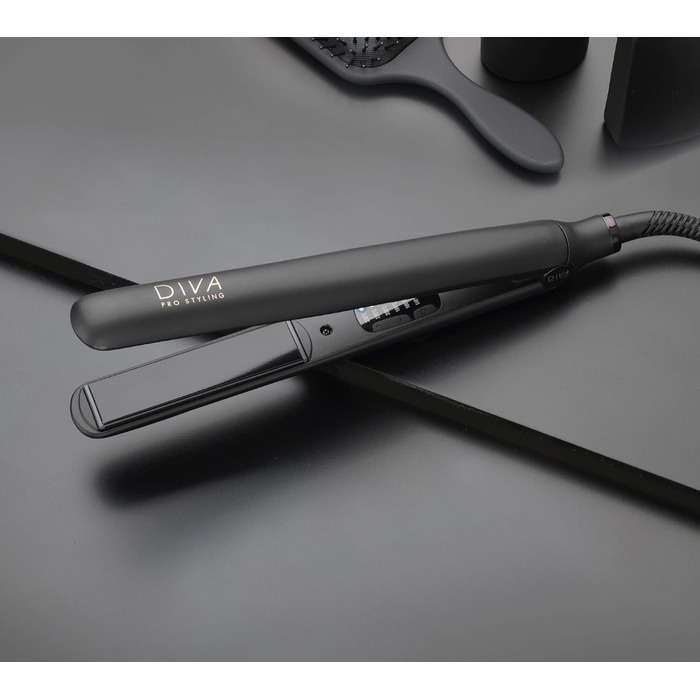 Diva Pro Styling Digital Flat Iron - Ceramic Plates - Auto Shutoff - 3m Cord - Black