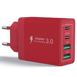 Зарядний пристрій USB-C 4-портовий 40W з Quick Charge для iPhone, Samsung та інших пристроїв (Червоний)