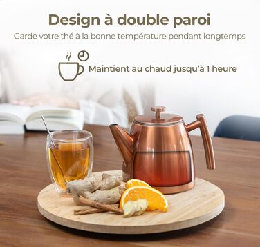 Teapot | Rose Stainless Steel 1L | Teapot with Infuser | Stainless Steel Teapot | Stovetop for Teapot | Teapot with Stovetop | Tea Maker | Double-walled