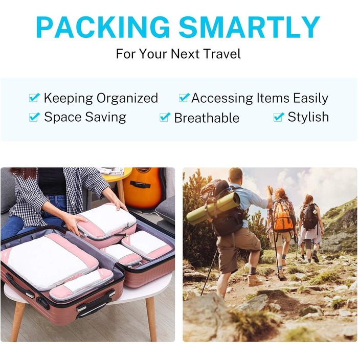 Органайзери для валізи Gonex (6 шт) - набір кубиків для пакування, зелені/рожеві