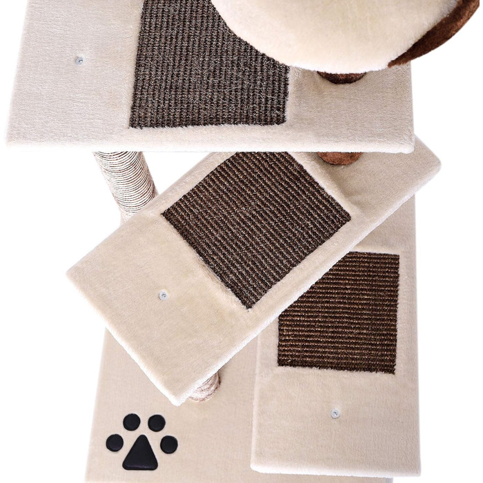 Кігтеточка для котів Lionto з 3 майданчиками та зручною лежанкою, висота 100 см, з сизалевого мотузка та м'якого плюшу, підходить для котів будь-якого розміру, ідеальна для догляду за кігтями (Бежевий/Коричневий)