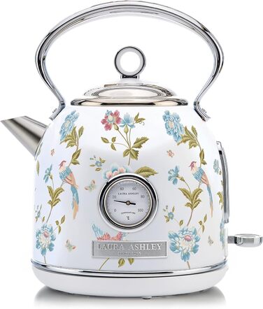 Laura Ashley Elveden Wireless Electric Kettle - 1.7L Stainless Steel, 2.2kW Fast Boil, Temperature Display & Overheat Protection