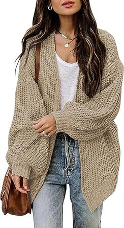Жіночий кардиган оверсайз з грубого в'язання, теплий, з відкритою спиною, бежевий (XL)