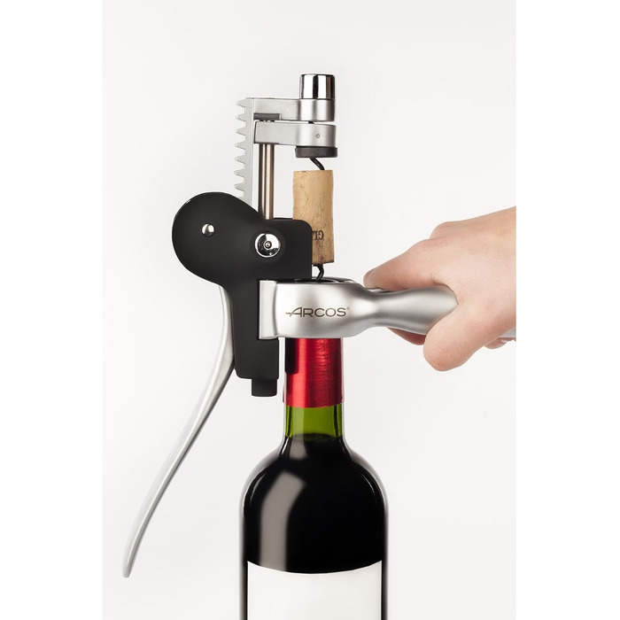 ARCOS Corkscrew Manual with ABS Housing and Zinc Alloy Handle - Versatile Bottle Opener with Foil Cutter, Effortless Cork Removal - Black and Silver. Toscana Series