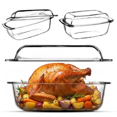 Форма для запікання KADAX з кришкою та ручками, 5.1 л, прямокутна скляна форма для запікання, для м'яса, лазаньї, 5.1 л
