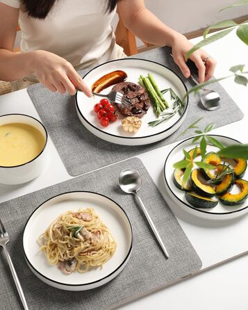 Набір посуду Sweejar Home з кераміки на 4 особи (12 предметів): тарілки та миски з порцеляни, богемський стиль, набір для обіду, безпечний у мийці та мікрохвильовці