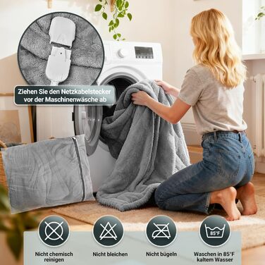 Електрична ковдра Charmofun з автовимкненням, 130x180 см, 8 режимів нагріву, таймер 12 годин, пральна машина, тепла двошарова ковдра з фланцелю для ліжка, дивана, офісу, світло-сіра