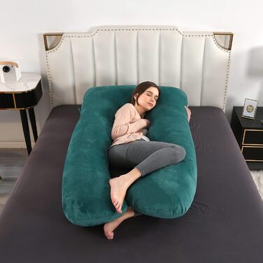 Подушка вагітності Amagoing U-подібна 144.8 см для підтримки спини та ніг, рожева/бензиново-синій, знімний чохол