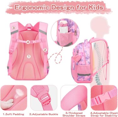 Дитячий рюкзак Cusangel для дівчаток та хлопчиків, ергономічний, регульований, водонепроникний, з нагрудним ременем - рожевий з серцем