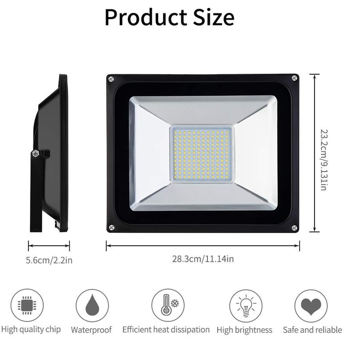 LED Floodlight Outdoor | Outdoor Floodlight | LED Spotlight Floodlight Floodlight Outdoor Spotlight Cool White | Super Bright 10000LM 6000K Cool White IP65 Waterproof Floodlight Wall Light for Garden Sports Field (100W, Warm White)