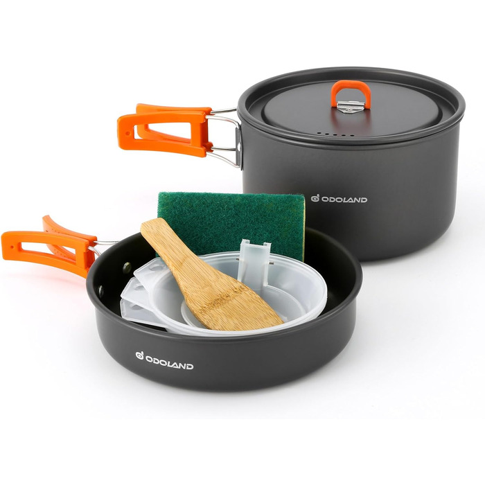Odoland Camping Cookware Set, 9-Piece Outdoor Dish Set with Camping Pot, Camping Frying Pan for Camping, Outdoor Cooking, Hiking, and Travel