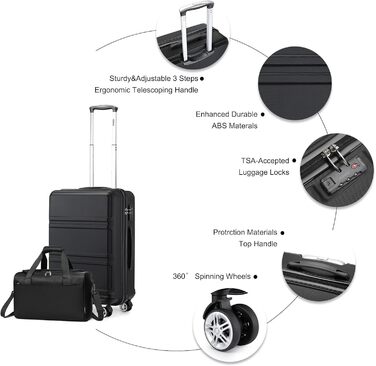 Набір валіз KONO 55 см: 2 валізи + сумка Ryanair (40x20x25 см). Колір: кремовий (чорний).