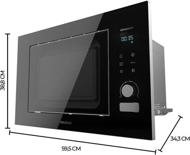 Мікрохвильова піч Cecotec GrandHeat 2000 вбудована, чорна. 1200 Вт, 21 л, гриль, 8 функцій, сенсорний дисплей, таймер