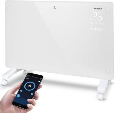 Електричний конвектор Aigostar з термостатом та Wi-Fi, 2000W, для кімнат до 30 м², чорний. Можлива установка на стіну або на підлогу.