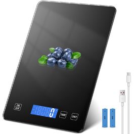 Кухонні ваги QEANY 15 кг з LCD дисплеєм, перезаряджувані, з функцією тарування, 5 одиниць вимірювання, батареї в комплекті