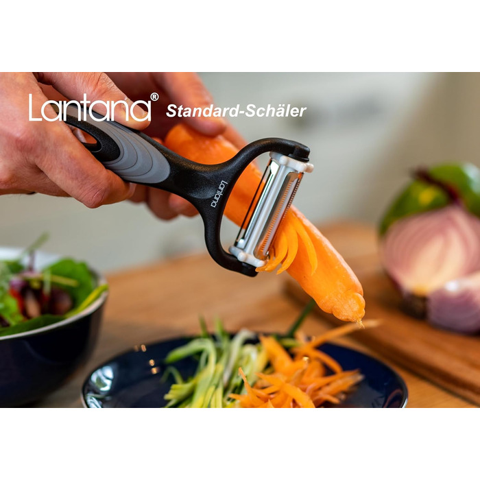 Лантана 3-в-1: Ш Peel/Мікро-зубчастий овоче- та фруктовий очищувач/Шинкувач Julienne. Багатофункціональний очищувач для швидкого очищення картоплі, моркви та будь-яких овочів та фруктів.