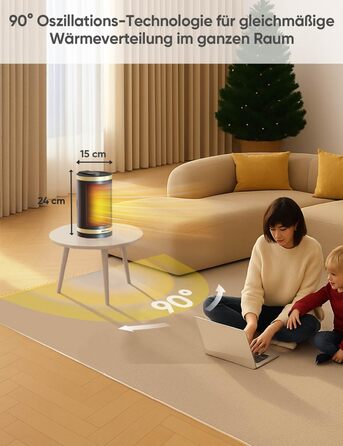 Електричний обігрівач NEU 1500W з керамічним нагрівачем, термостатом, захистом від перегріву, нахилу та для дітей, таймером 12 год, з пультом керування, золотий, Classic