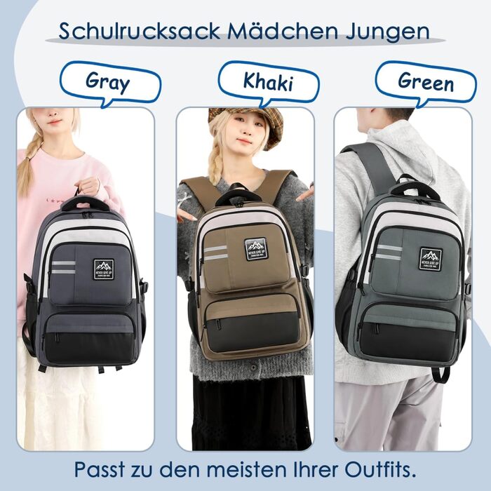 Шкільний рюкзак для підлітків, хлопчиків, водонепроникний, сірий. Ідеально для школи, коледжу, роботи.