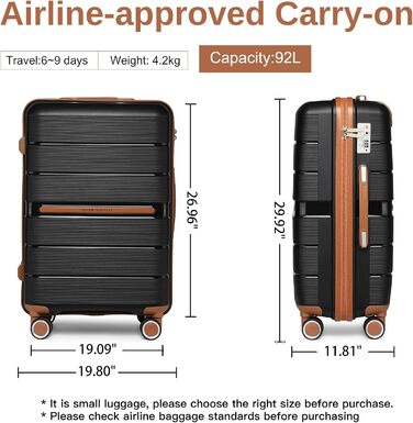 Чемодан туристичний British Traveller середнього розміру, 66 * 43.3 * 28.5 см, з TSA-замком, 8 коліс, з жорстким корпусом з PP, бежевий (чорний)