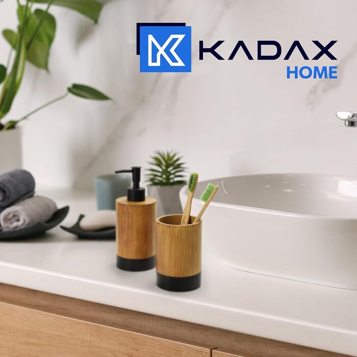Набір для ванної кімнати KADAX: мильниця та стакан для зубної пасти з імітацією дерева (чорний)