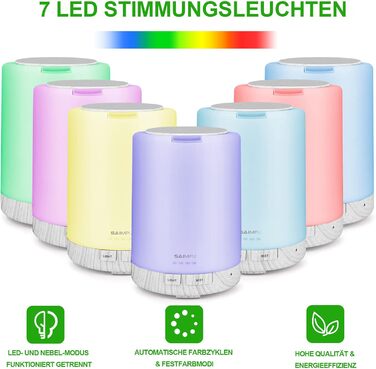 Аромадифузор з ефірними оліями, ультразвуковий, 300 мл, 7 кольорів LED, для дому, офісу, йоги, спа, коричневий