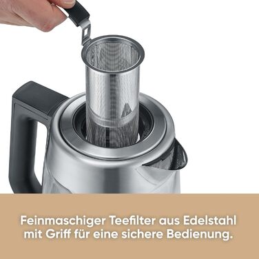 Електричний чайник Severin WK 3480 з регулюванням температури та 5 програмами заварювання, 1.7 л, 3000 Вт, нержавіюча сталь