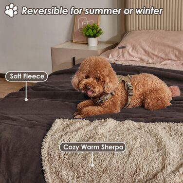 Водонепроникний коврик для собак та котів, миючий, захисний коврик для дивану, теплий та м'який, великий розмір 150 x 120 см, коричневий/тауп