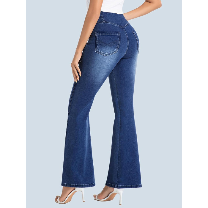 Джинси жіночі Bootcut з високою посадкою VX VONXURY темно-сині, еластичні, з кишенями, для повсякденного носіння та офісу (довжина 31/29)