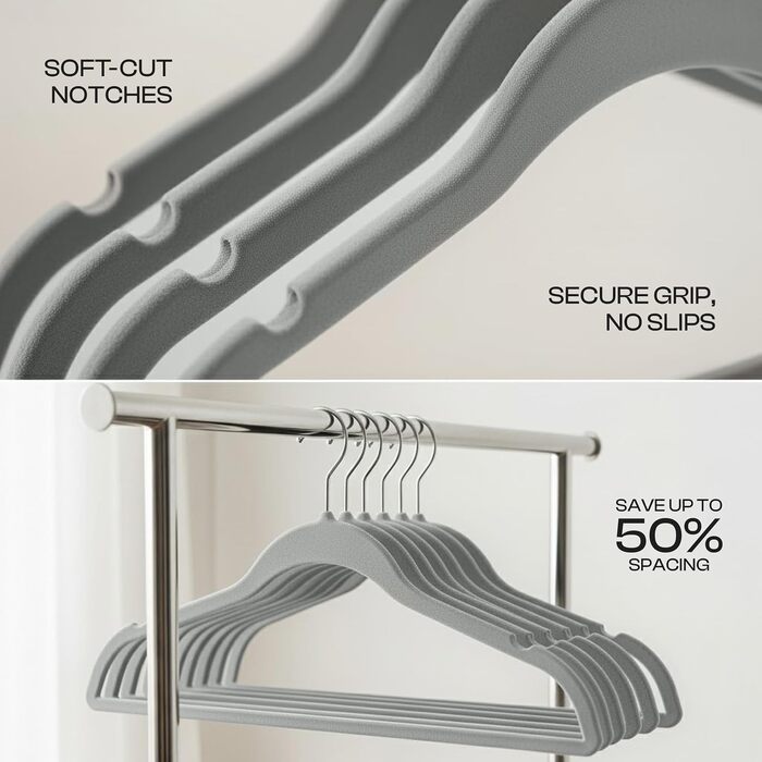 Плечики для одягу Utopia Home з оксамиту - антиковзкі, міцні, для курток та светрів (сірий, 20 шт.)