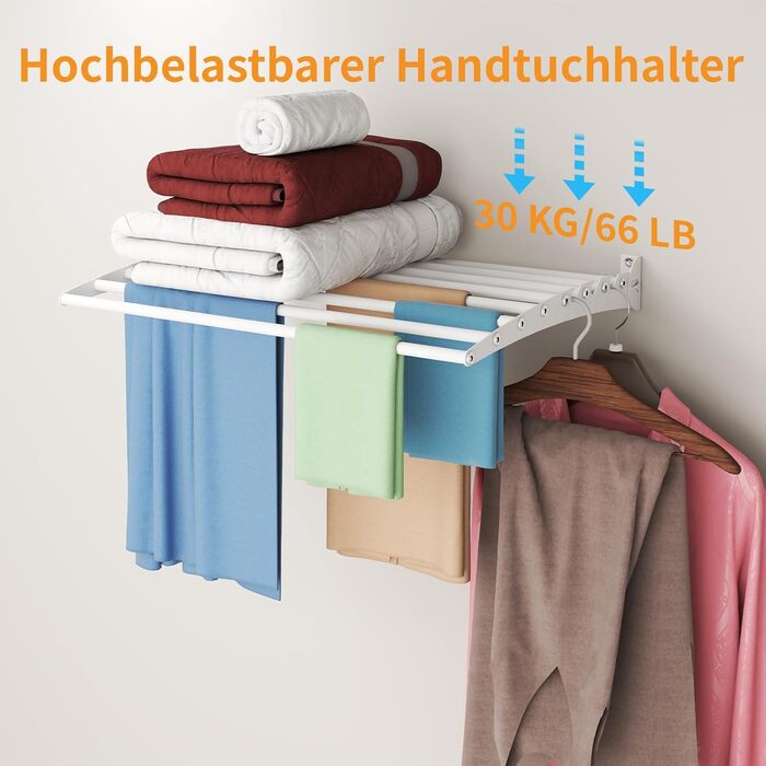 Настінна сушилка для білизни Innotic, розкладний вологостійкий сушильник для одягу з 8 стійок, великий, економний, для вулиці, ванної, балкону, білизни (білий, 60 см)