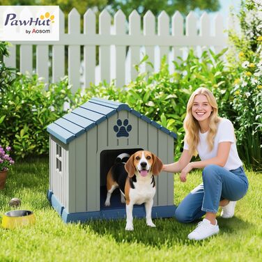 Будка для собак PawHut Outdoor з водонепроникного поліпропілену, вентильована, легка у збірці, сірого кольору