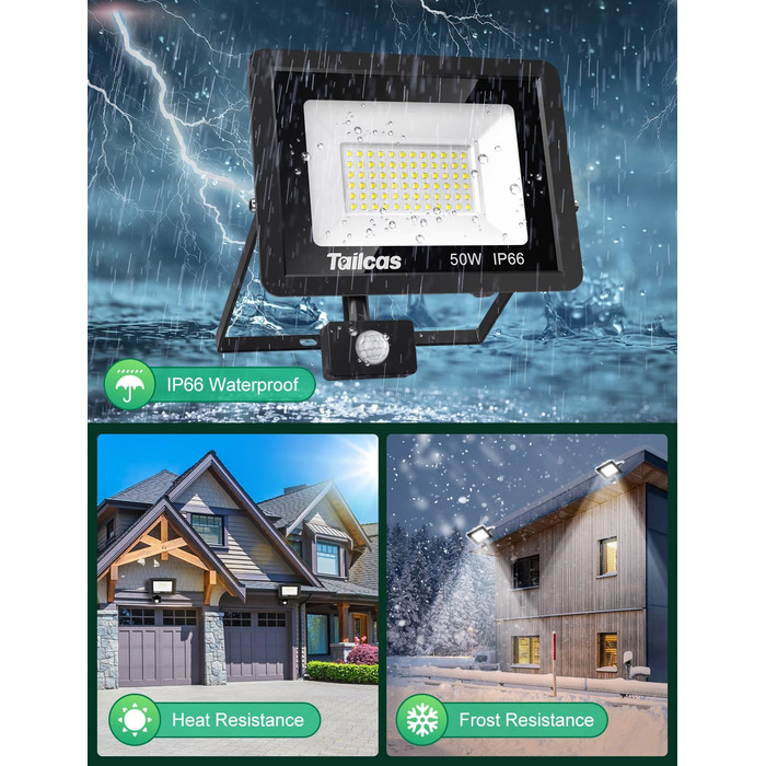 50W LED Floodlight with Motion Sensor Outdoor, Super Bright 4500LM Outdoor Floodlight, IP66 Waterproof LED Outdoor Light Floodlight with Remote Control, 6500K Cool White Spotlight for Garden, Garage, Yard