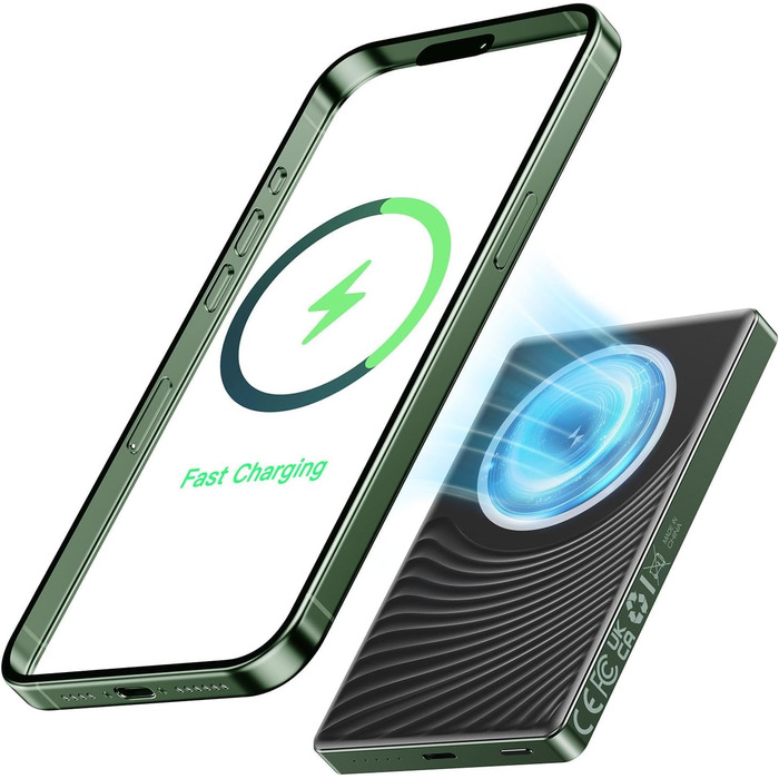 Power Bank для iPhone з MagSafe, Ultra Slim, 10000mAh, 20W PD, Бездротова зарядка, Зелений