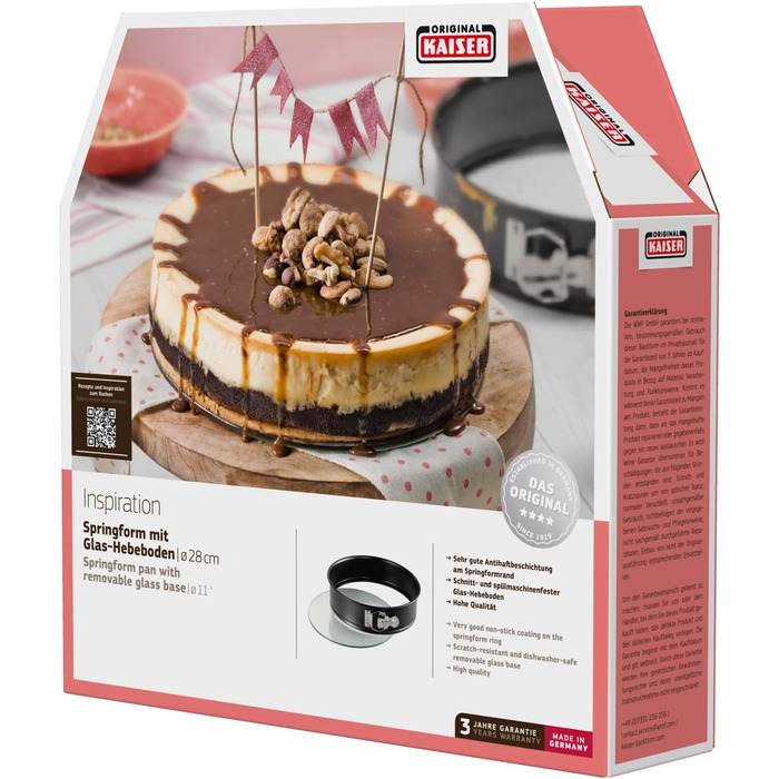 Original Kaiser Inspiration Springform with Glass Base 28 cm Round, Cake Pan with Lifting Base, Leak-Proof Cake Pan, Non-Stick Coated, Cut-Resistant, Ready to Serve, Black