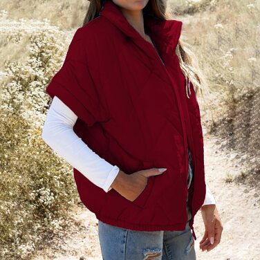 Жіноча жилетка Steppweste, з коміром-стійкою, без рукавів, на блискавці, осінньо-зимова, трендова верхня одежда (червона, для подорожей, однотонна)