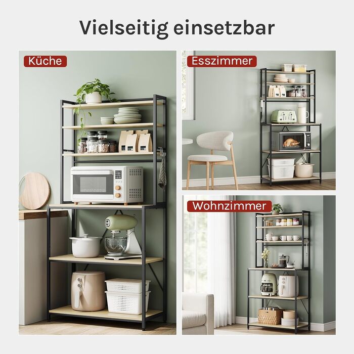 Стійка кухонна WOLTU з 6 полицями, металева та з інженерної деревини, 60 x 167 x 40 см, рустикальний коричнево-чорний колір