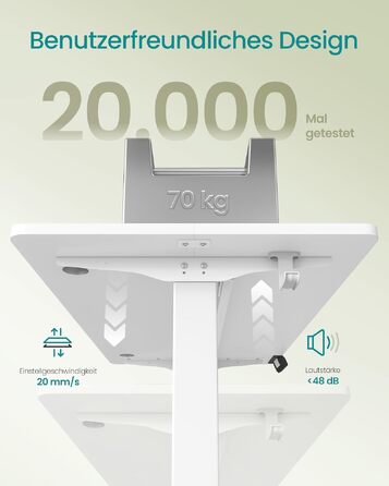 Регульований по висоті письмовий стіл SONGMICS (100 x 60 см), колір: білий хмарний