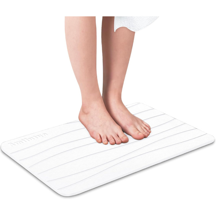 Amilutuo Badematte Stein, Diatomite Stone Bath Mat, Non-Slip Stone Bath Mat, Quick-Drying Stone Bath Mat (Gray-White C, 60 x 39 cm) Gray-White C 60 x 39 CM