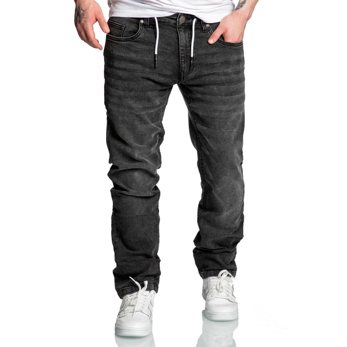 Чоловічі спортивні штани Amaci&Sons з еластичного деніму, базові джогери з зав'язками, колір чорний, розмір 34W