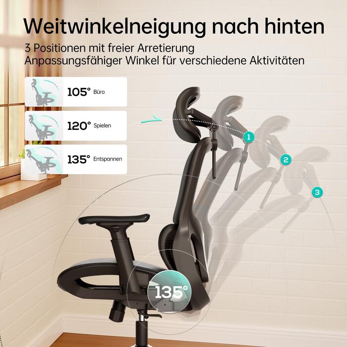 Hbada P2 Air Ergonomic Office Chair with 3D Lumbar Support, Adjustable Mesh Chair, 3D Armrests, Headrest & Comfortable Seat - Home & Office Desk Chair (Black, Luxury Version)