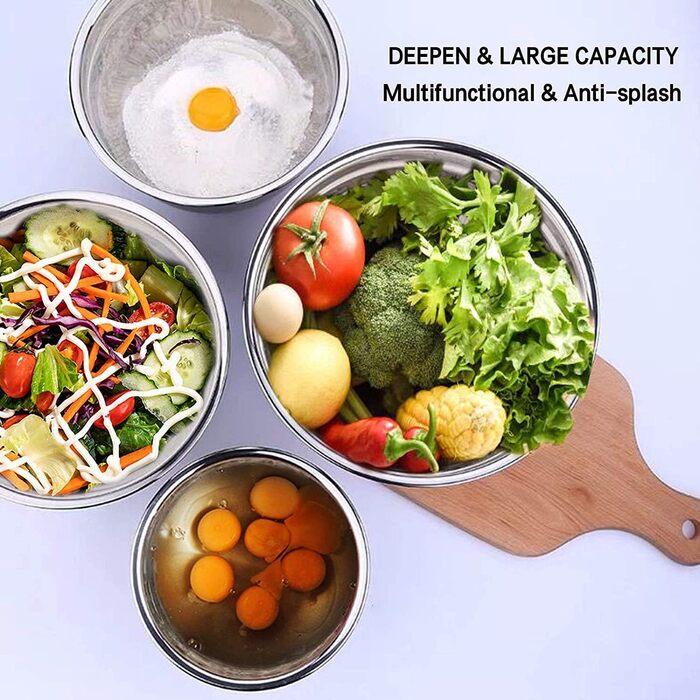 Umiten Mixing Bowls with Airtight Lids, 6-Piece Stainless Steel Metal Bowls Chef, Measuring Markings Durable Quality Size 7, 3.5, 2.5, 2.0, 1.5, 1QT, ideal for Mixing and Serving (Black)