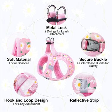 Нашийник та поводок для собак та котів BEAUTYZOO, м'яка сітка, світловідбиваючий, для дрібних та середніх цуценят, в клітинку, XS/S, (Medium(41-46см обхват грудей), Рожевий)