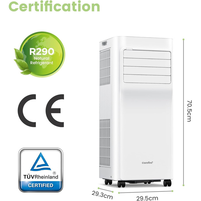 Мобільний кондиціонер Comfee Breezy Cool Pro 2.0, 7000 BTU (2.0kW), охолодження, вентиляція, осушення, керування через додаток, для кімнат до 68м³