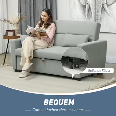 HOMCOM Sleeper Sofa, 2-Seater Sofa Bed with Sleeping Function, Adjustable Backrest, Couch with Cushions, Velvet Look, Sleeper Sofa with Storage Box for Living Room, Guest Room, Light Grey | Aosom