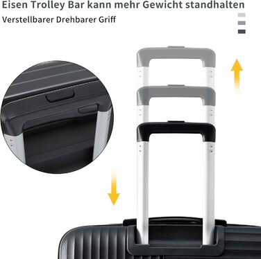 Набір валіз Merax TSA-Schloß 3 шт. (M-L-XL) з телескопічним ручками та 4 колесами, чорний. Валізи ручної поклажі, PP-матеріал, з TSA-замком.